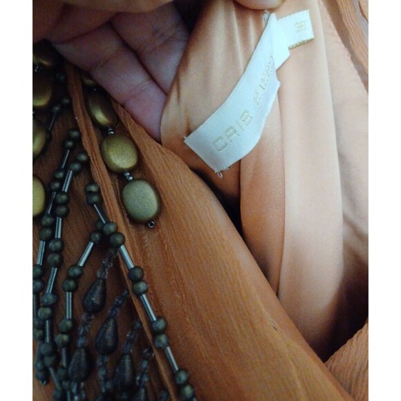 CRIS BARROS Long ORANGE  dress with SILK lining Beads antique inserts Size 38 - Picture 10 of 16